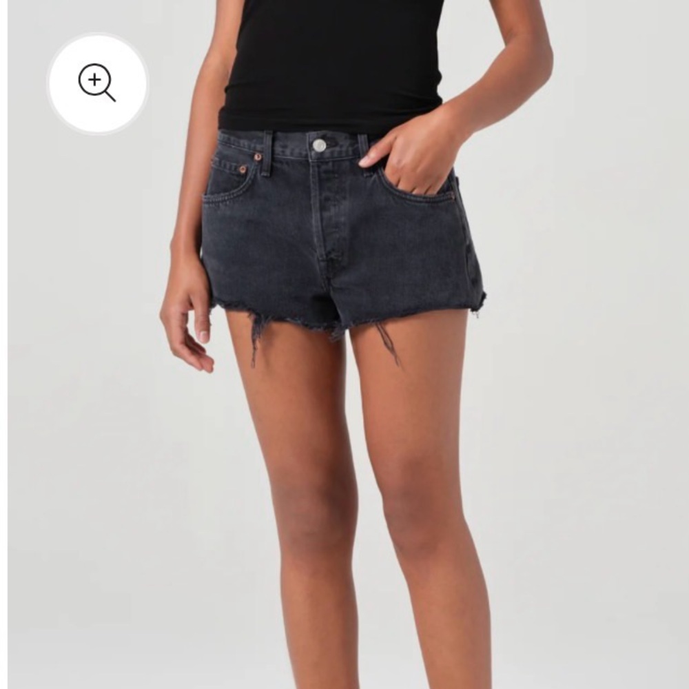 AGOLDE Parker Cut Off Shorts Black High Rise Raw Hem Size 23